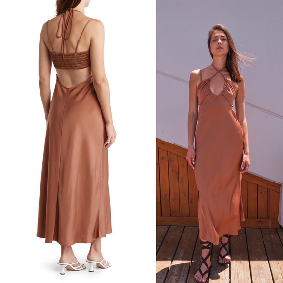 A.L.C | NEW WITH TAGS! Sienna Halter Neck Cut Out Satin Midi Dress Size: 4 - Picture 2 of 7